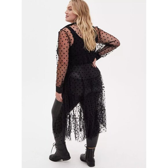 NEW Torrid Black Flocked Mesh Button Front Tiered Duster Kimono cardigan - Picture 11 of 12